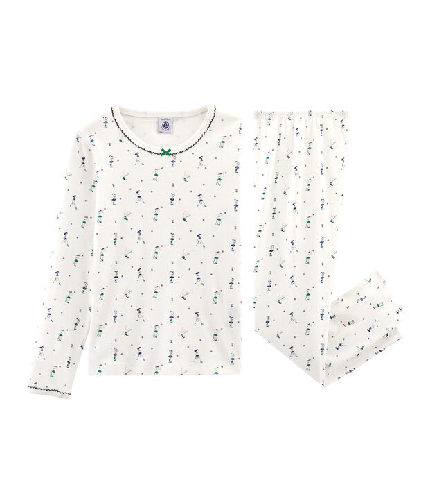 Pyjama petite fille en c&ocirc;te blanc/multicouleur