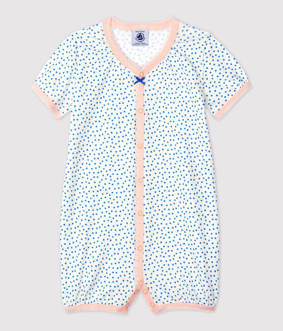 Combicourt bébé imprimé pois en coton biologique blanc MARSHMALLOW/bleu BRASIER