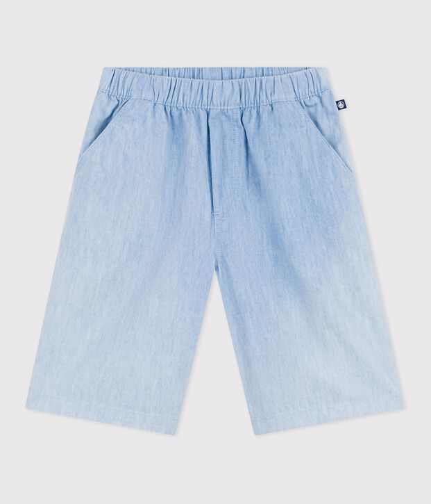 Bermuda short enfant en coton uni bleu