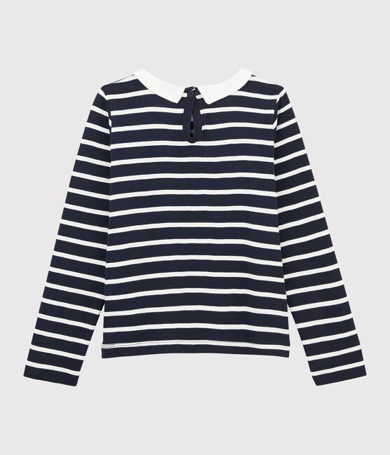 Tee-shirt col claudine enfant fille bleu SMOKING/blanc MARSHMALLOW