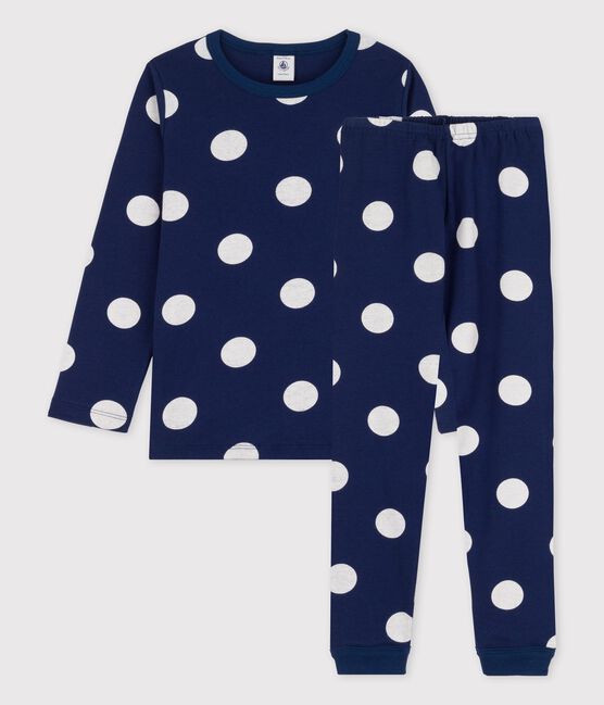 Pyjama à pois en coton enfant bleu MEDIEVAL/blanc MARSHMALLOW