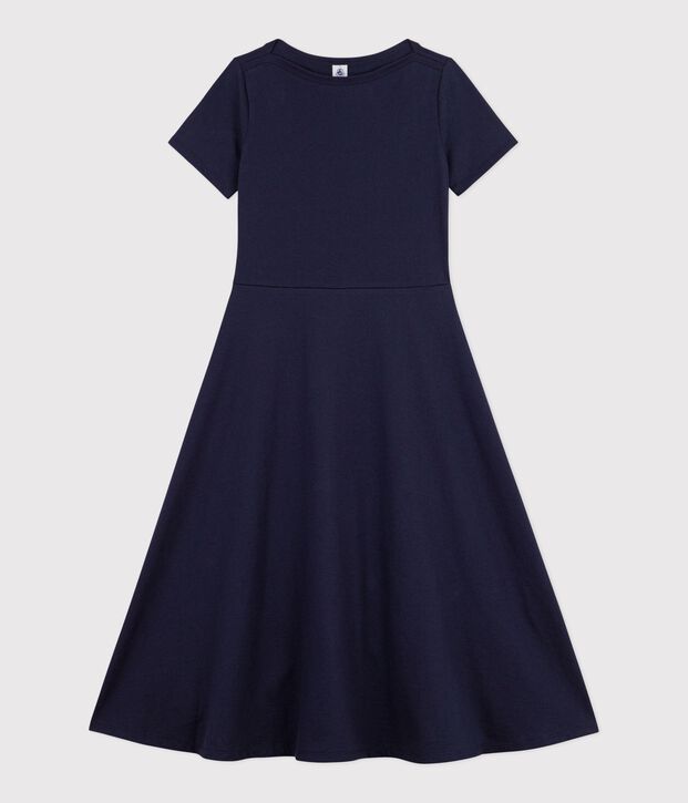 Robe longue femme en coton bleu marine