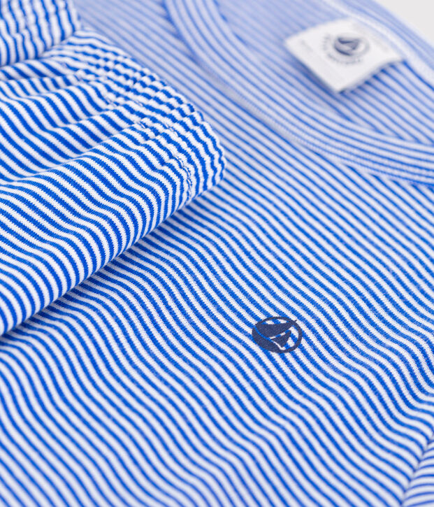 Pyjama short enfant en coton &agrave; rayures bleu/blanc