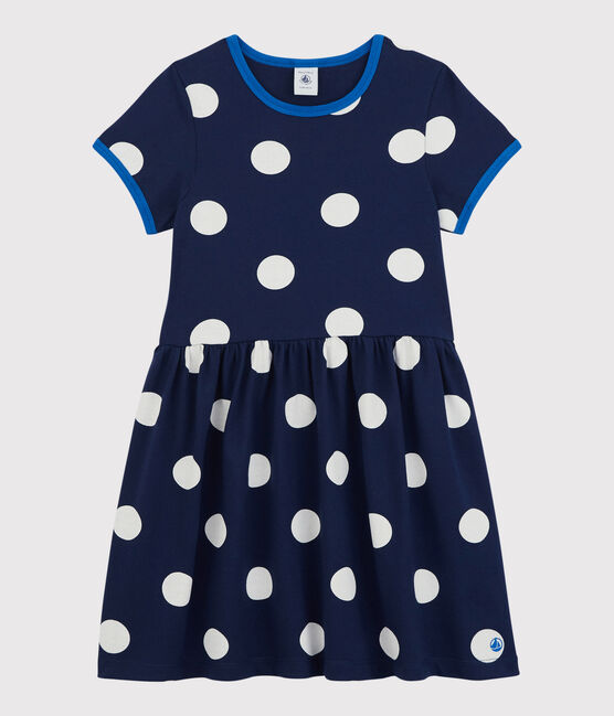 Robe manches courtes en coton enfant fille bleu MEDIEVAL/blanc MARSHMALLOW