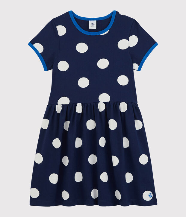 Robe manches courtes en coton enfant fille bleu/blanc