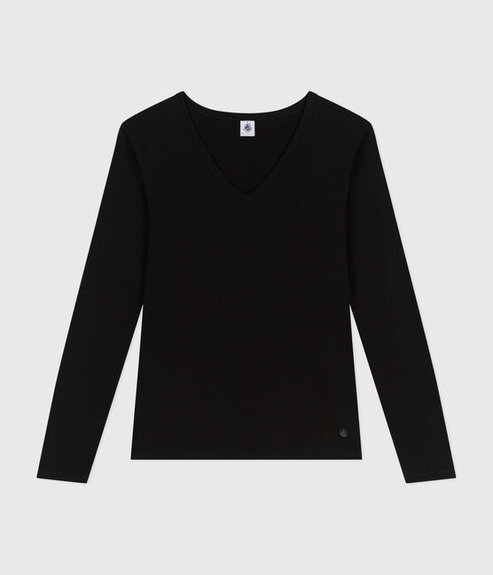 Tee-shirt l'Iconique manches longues en côte unie femme noir BLACK