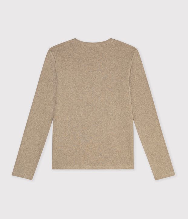 Tee-shirt femme en coton manches longue uni beige