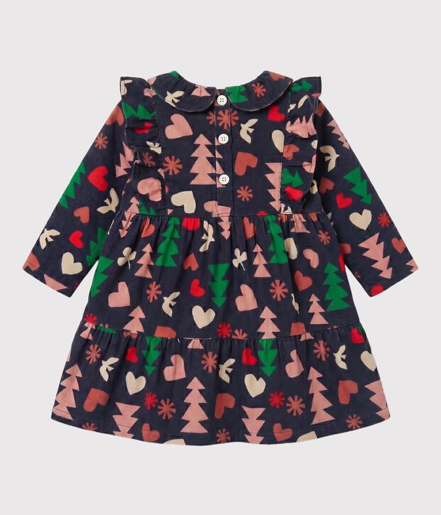 Robe manches longues en flanelle b&eacute;b&eacute; bleu/multicouleur