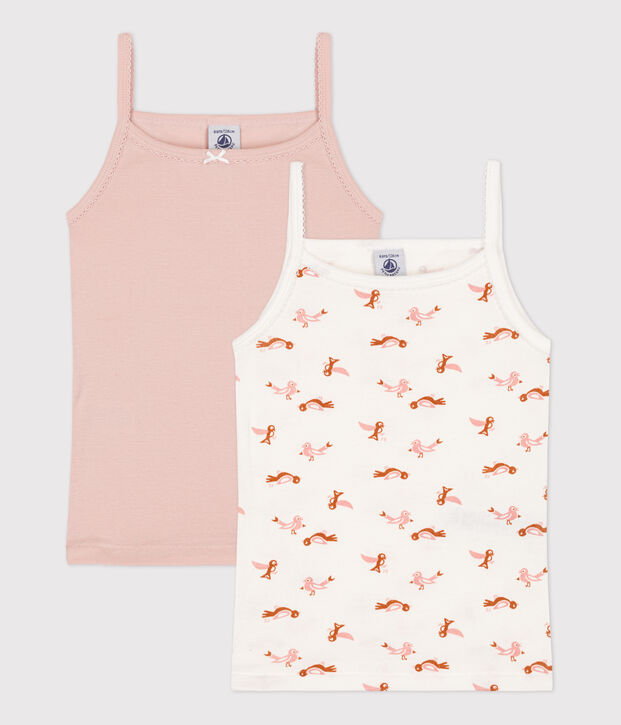 Lot de 2  chemises &agrave; bretelles oiseau petite fille en coton multicouleur