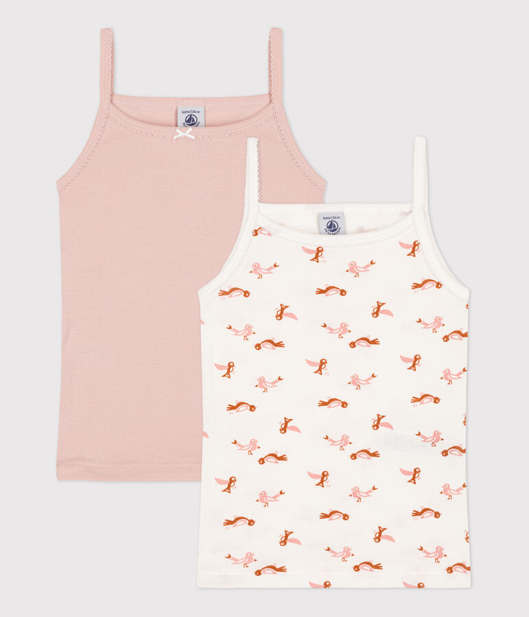 Lot de 2  chemises &agrave; bretelles oiseau petite fille en coton multicouleur