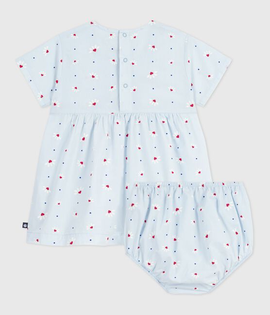 Robe bébé en coton manches courtes imprimée avec son bloomer bleu FRAICHEUR/blanc MULTICO