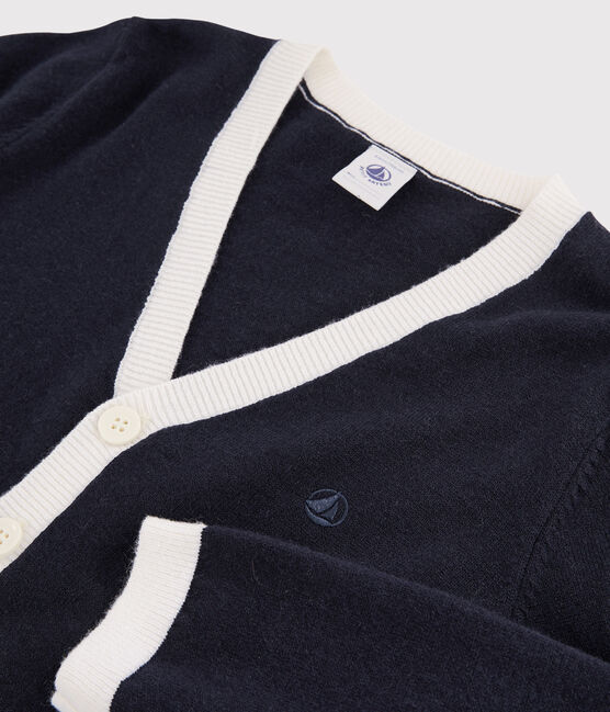 Cardigan laine et coton enfant garçon bleu SMOKING/blanc MARSHMALLOW
