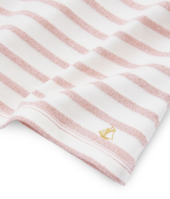 Marinière enfant fille blanc MARSHMALLOW/rose JOLI BRILLANT