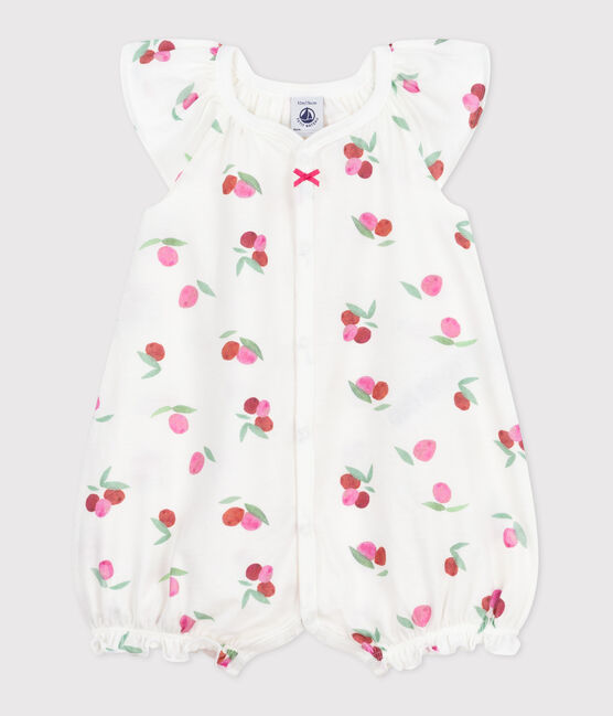 Combinaison courte bébé en coton fruits blanc MARSHMALLOW/blanc MULTICO
