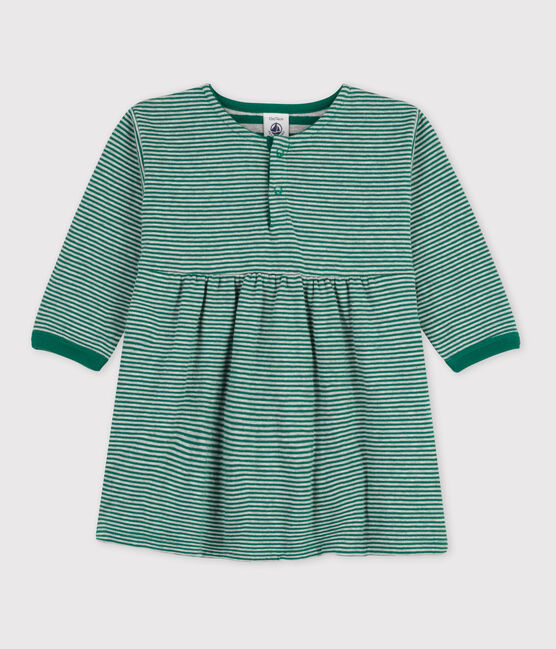 Robe manches longues rayée milleraies bébé en tubique EVERGREEN/ FUMEE
