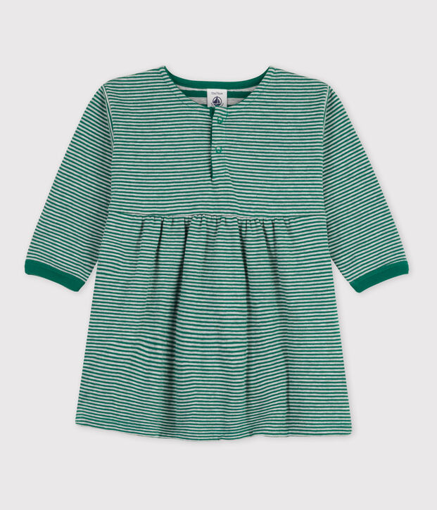 Robe manches longues ray&eacute;e milleraies b&eacute;b&eacute; en tubique vert/gris