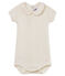 Body manches courtes col claudine brillant b&eacute;b&eacute; fille blanc/rose