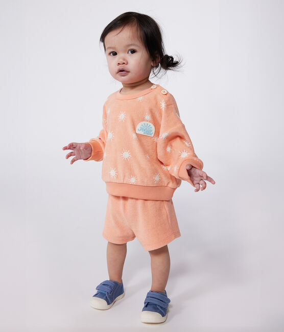 Sweat bébé en coton éponge, imprimé soleils orange ABRICOT/ MARSHMALLOW
