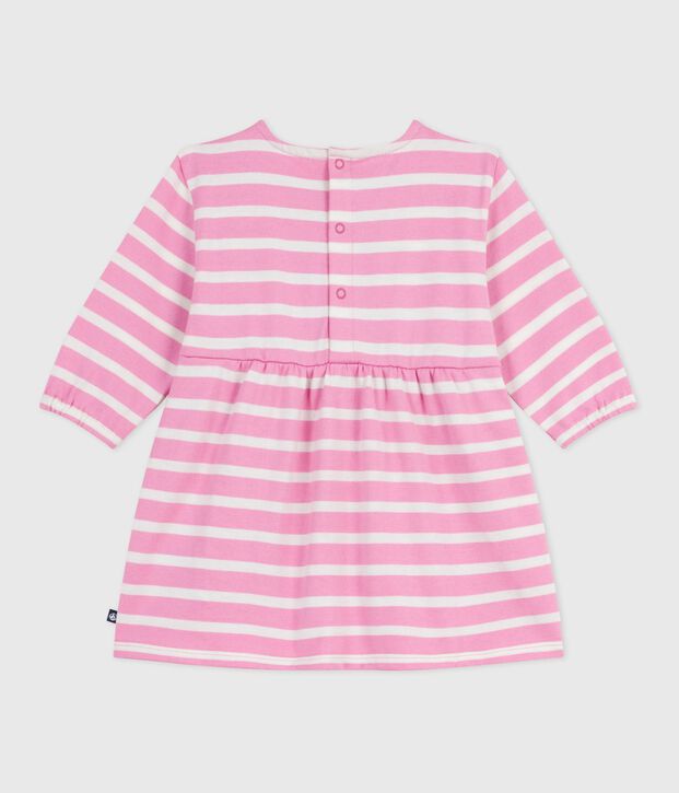 Robe b&eacute;b&eacute; en coton manches longues ray&eacute;e rose/&eacute;cru