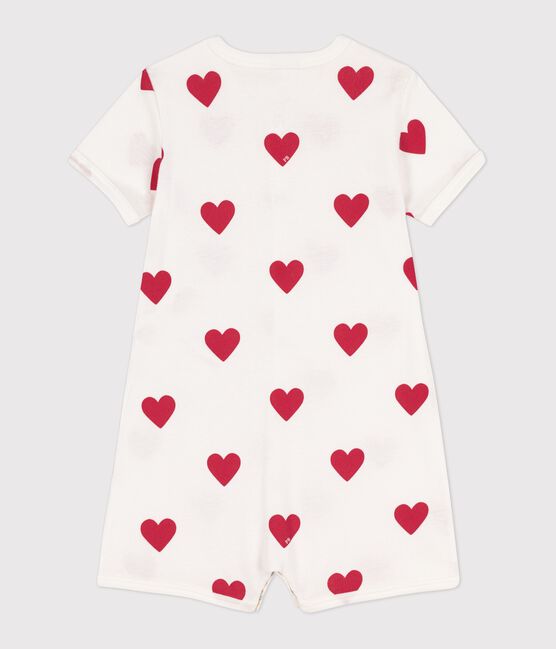 Combinaison courte cœur bébé en coton blanc MARSHMALLOW/rouge TERKUIT