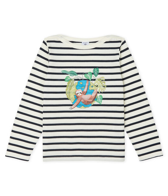Marinière enfant mixte beige COQUILLE/bleu SMOKING