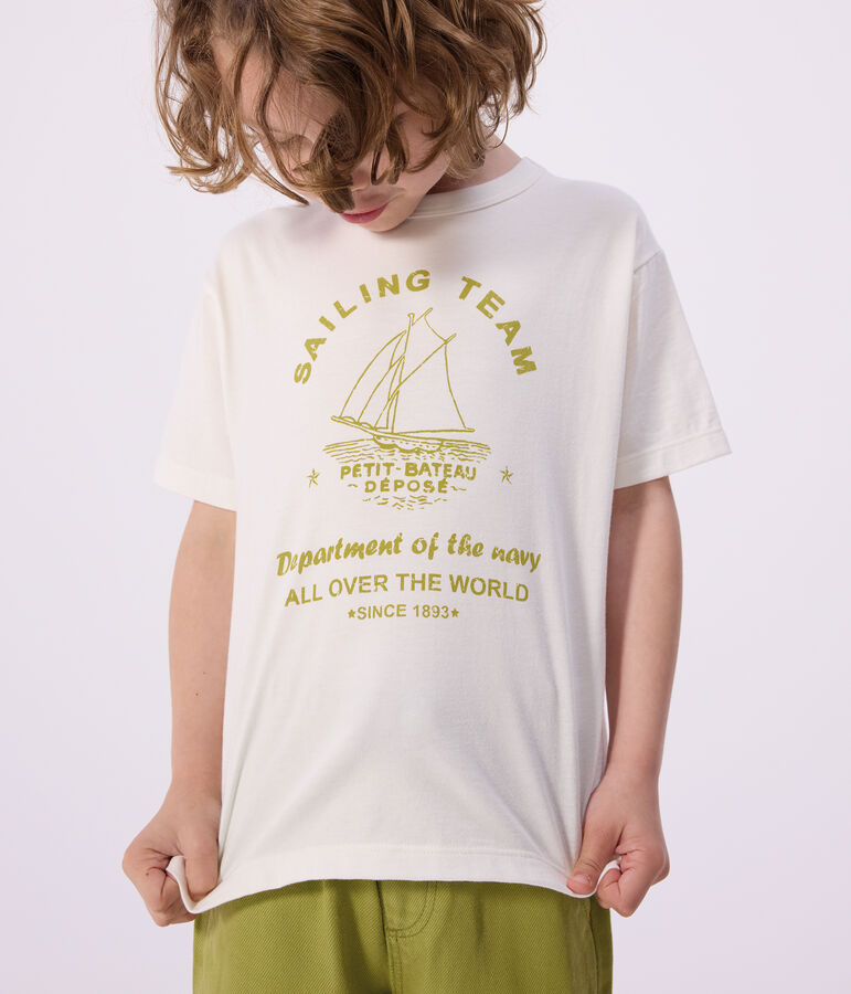 Tee-shirt enfant manches courtes en coton blanc MARSHMALLOW