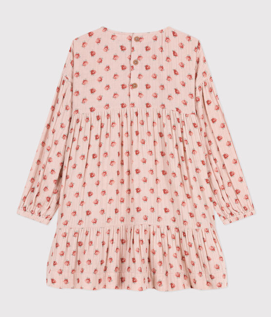 Robe manches longues en gaze de coton fleurie enfant fille rose SALINE/blanc MULTICO