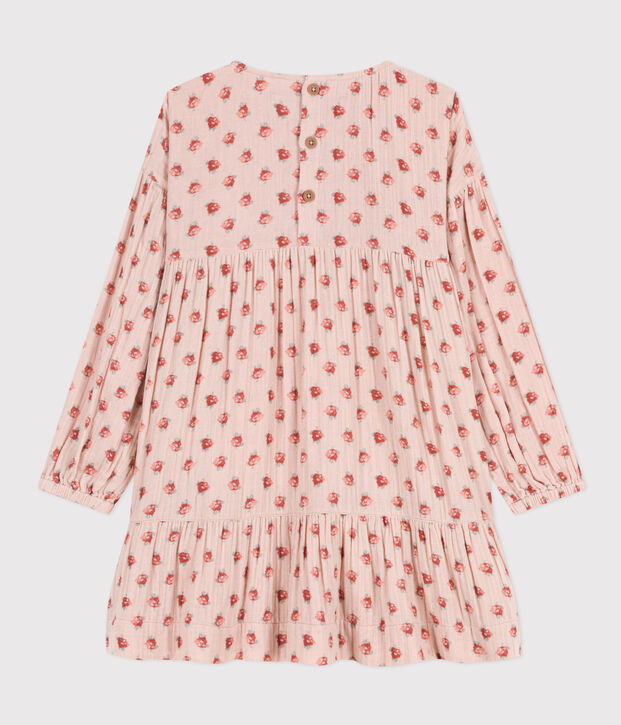 Robe manches longues en gaze de coton fleurie enfant fille rose/multicouleur