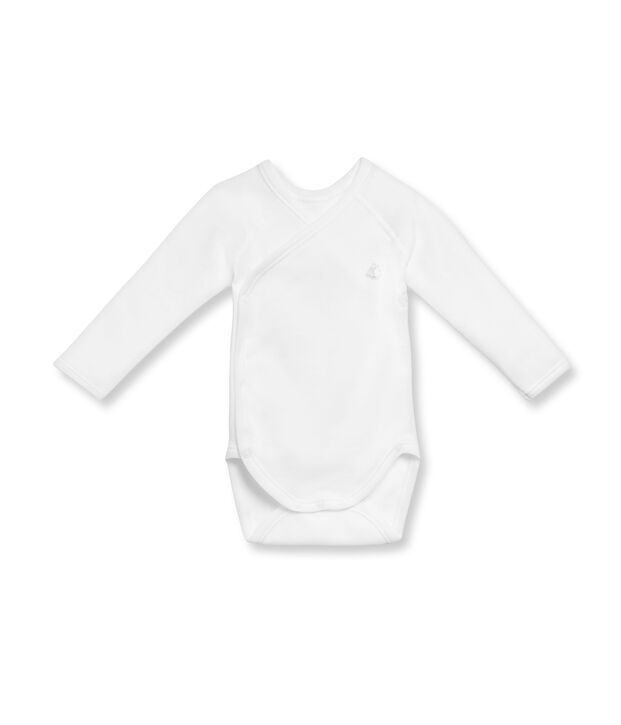 Body naissance manches longues b&eacute;b&eacute; mixte en coton gratt&eacute; blanc Ecume