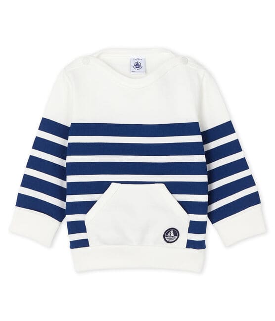 Sweatshirt bébé garçon rayé blanc MARSHMALLOW/bleu MEDIEVAL