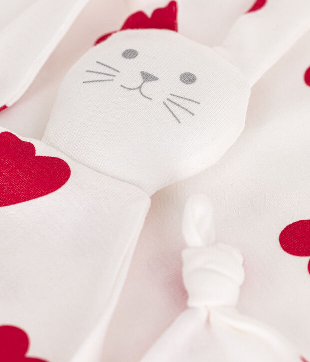 Doudou coeur en coton blanc/rouge