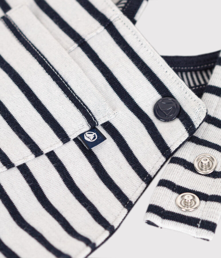 Salopette longue en double jersey ray&eacute;e b&eacute;b&eacute; blanc MARSHMALLOW/bleu SMOKING