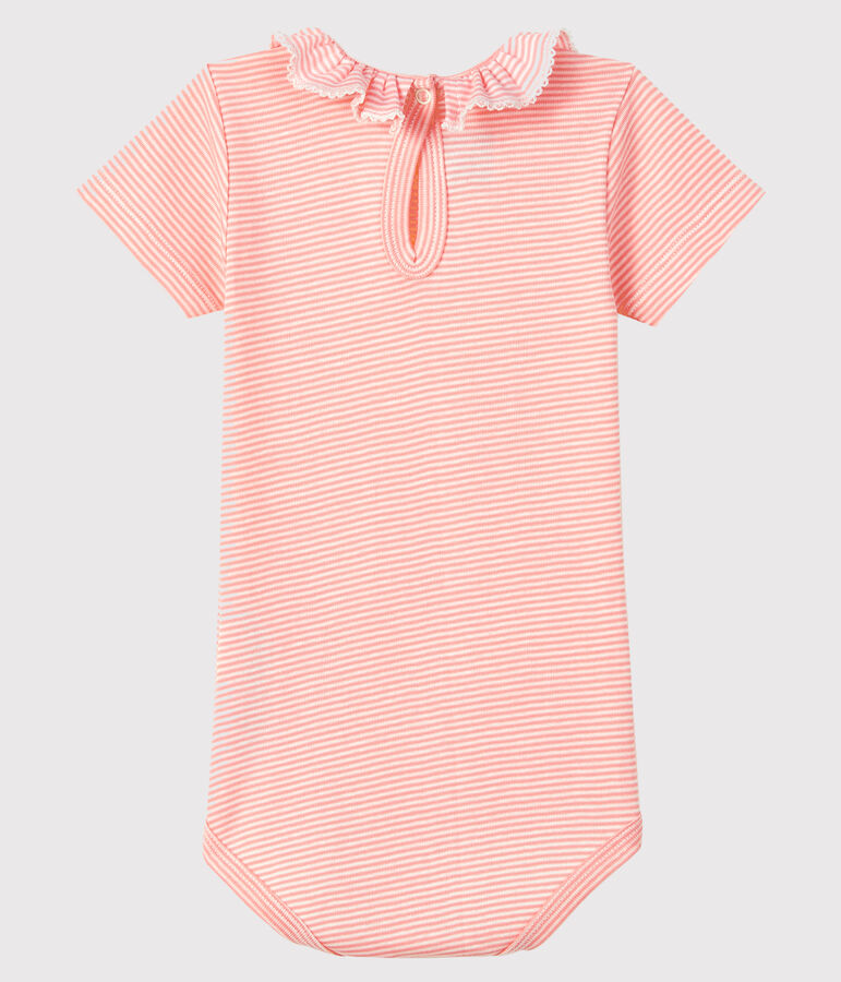 Body b&eacute;b&eacute; fille &agrave; collerette rose/blanc