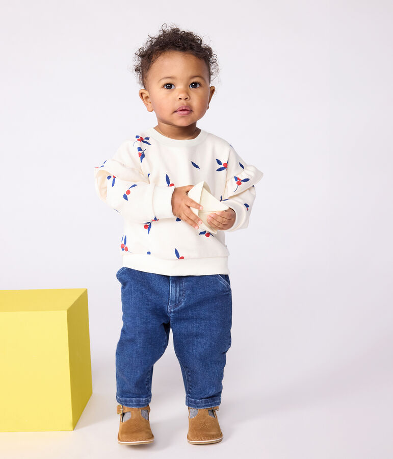 Sweatshirt b&eacute;b&eacute; en coton imprim&eacute; baies &agrave; volants &eacute;cru/multicouleur