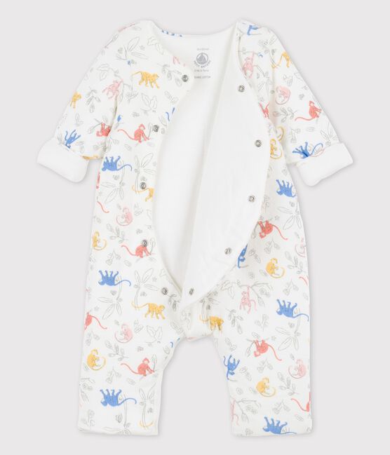 Combinaison longue imprimée en tubique bio bébé blanc MARSHMALLOW/blanc MULTICO