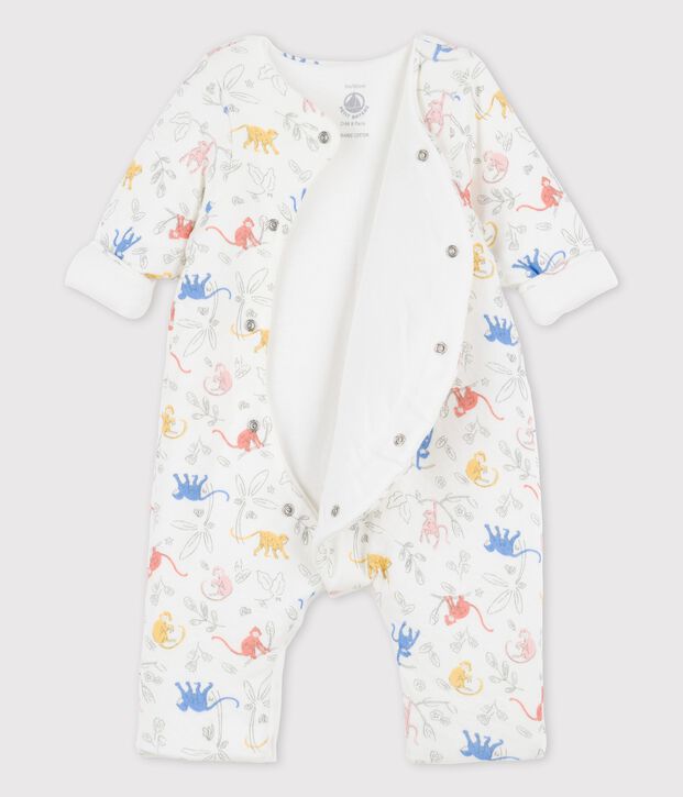 Combinaison longue imprim&eacute;e en tubique bio b&eacute;b&eacute; blanc/multicouleur