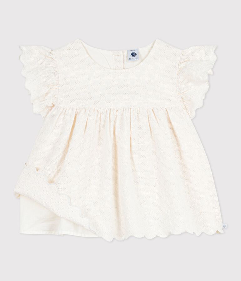 Blouse enfant en coton manches courtes motifs c&oelig;urs blanc MARSHMALLOW