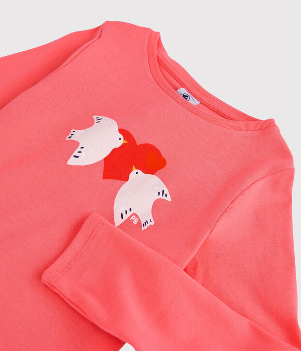 Tee-shirt manches longues en coton enfant fille corail