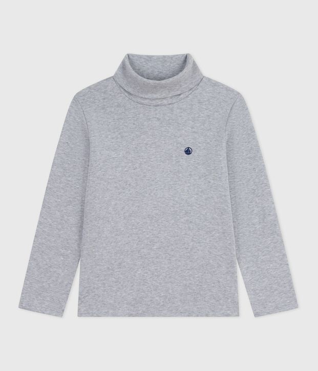 Sous-pull enfant en coton uni gris chin&eacute;