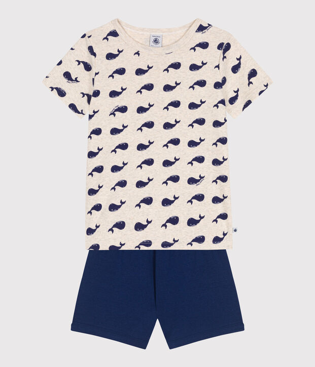 Pyjama short enfant en coton imprim&eacute; baleines bleu/multicouleur
