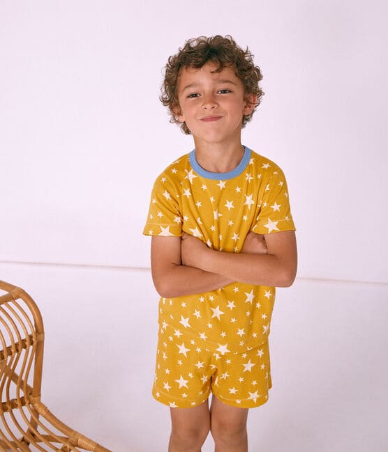 Pyjacourt petit garçon en côte jaune HONEY/blanc MARSHMALLOW