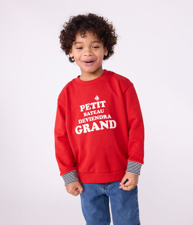Sweatshirt enfant en coton imprim&eacute; rouge