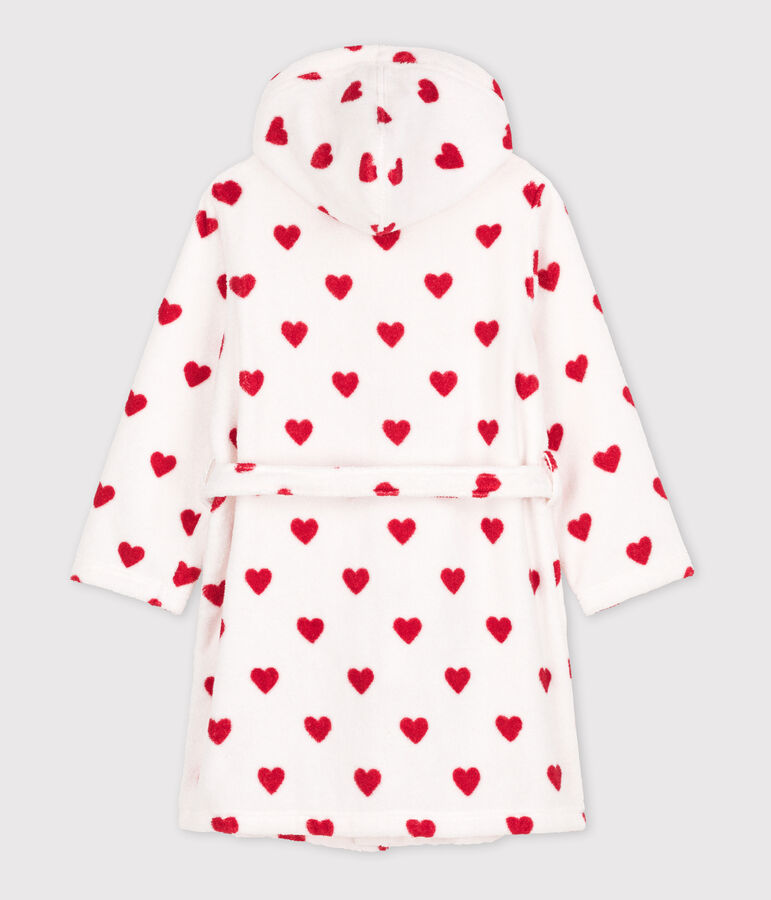 Peignoir c&oelig;ur en &eacute;ponge enfant blanc/rouge