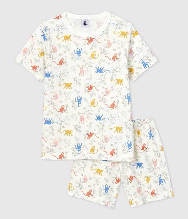 Pyjacourt singes en coton enfant blanc/multicouleur