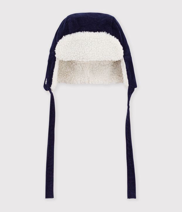 Chapka b&eacute;b&eacute; en velours doubl&eacute; sherpa bleu marine