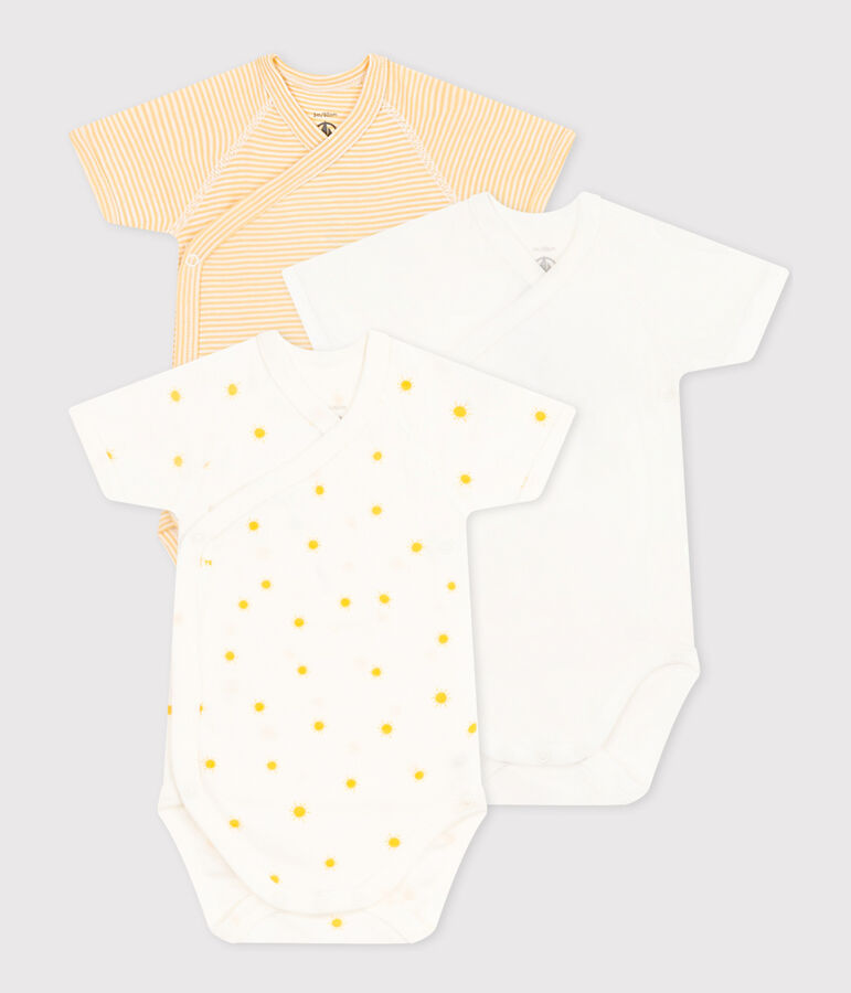 Lot de 3 bodies crois&eacute;s manches courts en coton b&eacute;b&eacute; multicouleur