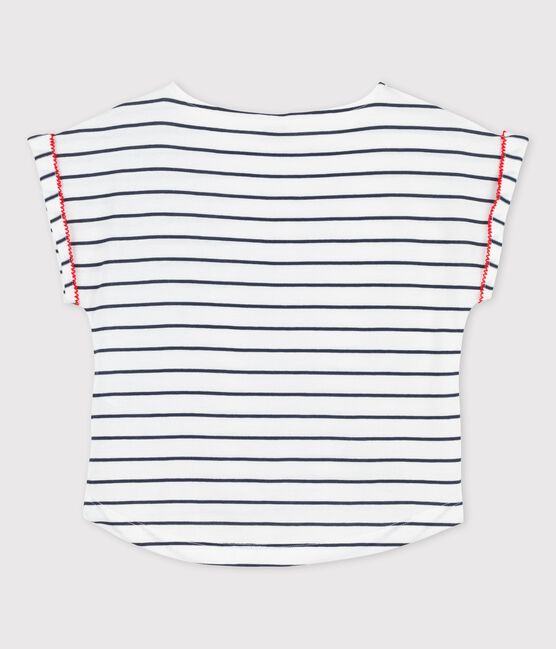T-shirt manches courtes en coton enfant fille blanc MARSHMALLOW/bleu SMOKING