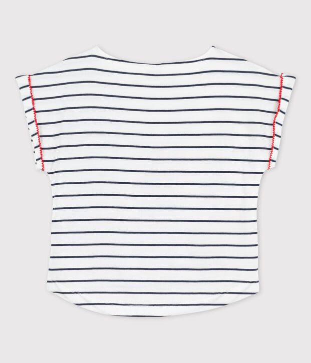 T-shirt manches courtes en coton enfant fille blanc/bleu