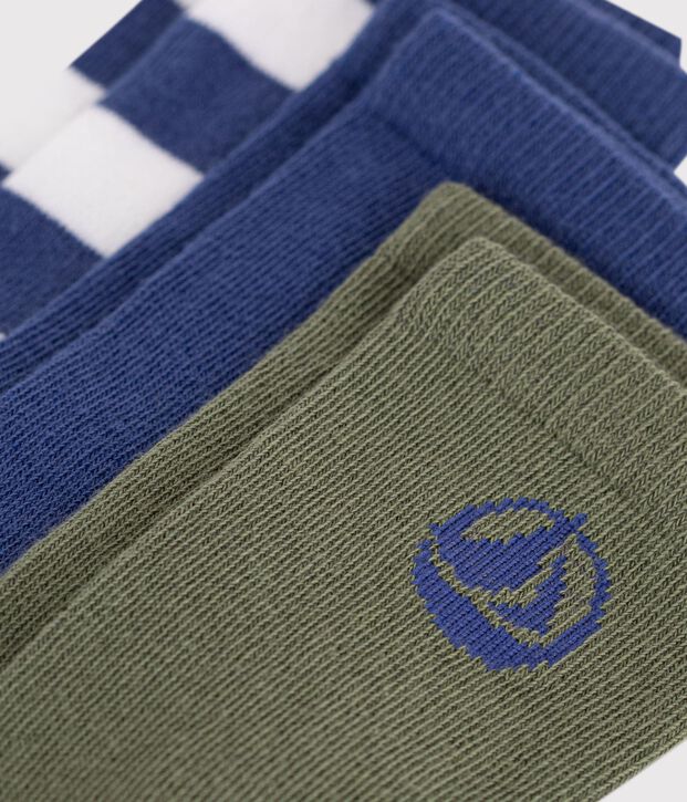 3 paires de chaussettes enfant en coton &agrave; rayures et unies multicouleur