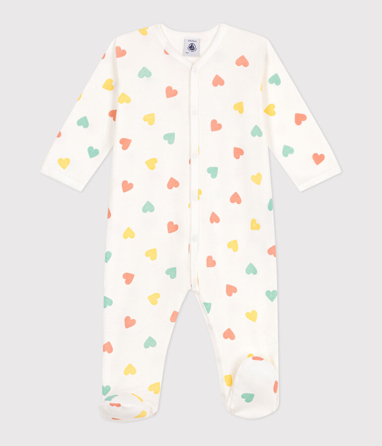 Pyjama b&eacute;b&eacute; en coton c&oelig;urs blanc MARSHMALLOW/blanc MULTICO